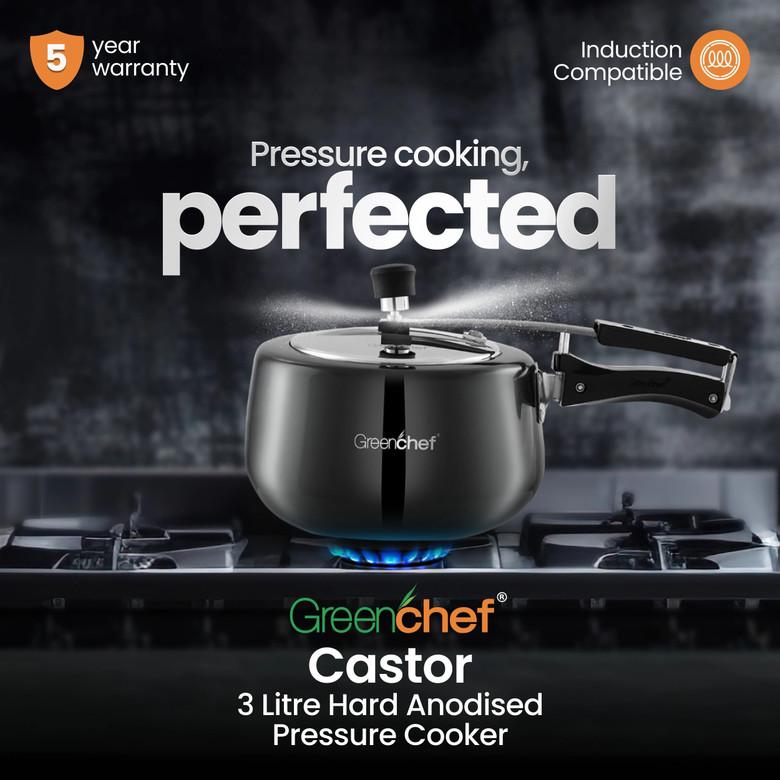 Greenchef Castor Hard anodised 3 L Induction Bottom Pressure Cooker (Hard Anodized)